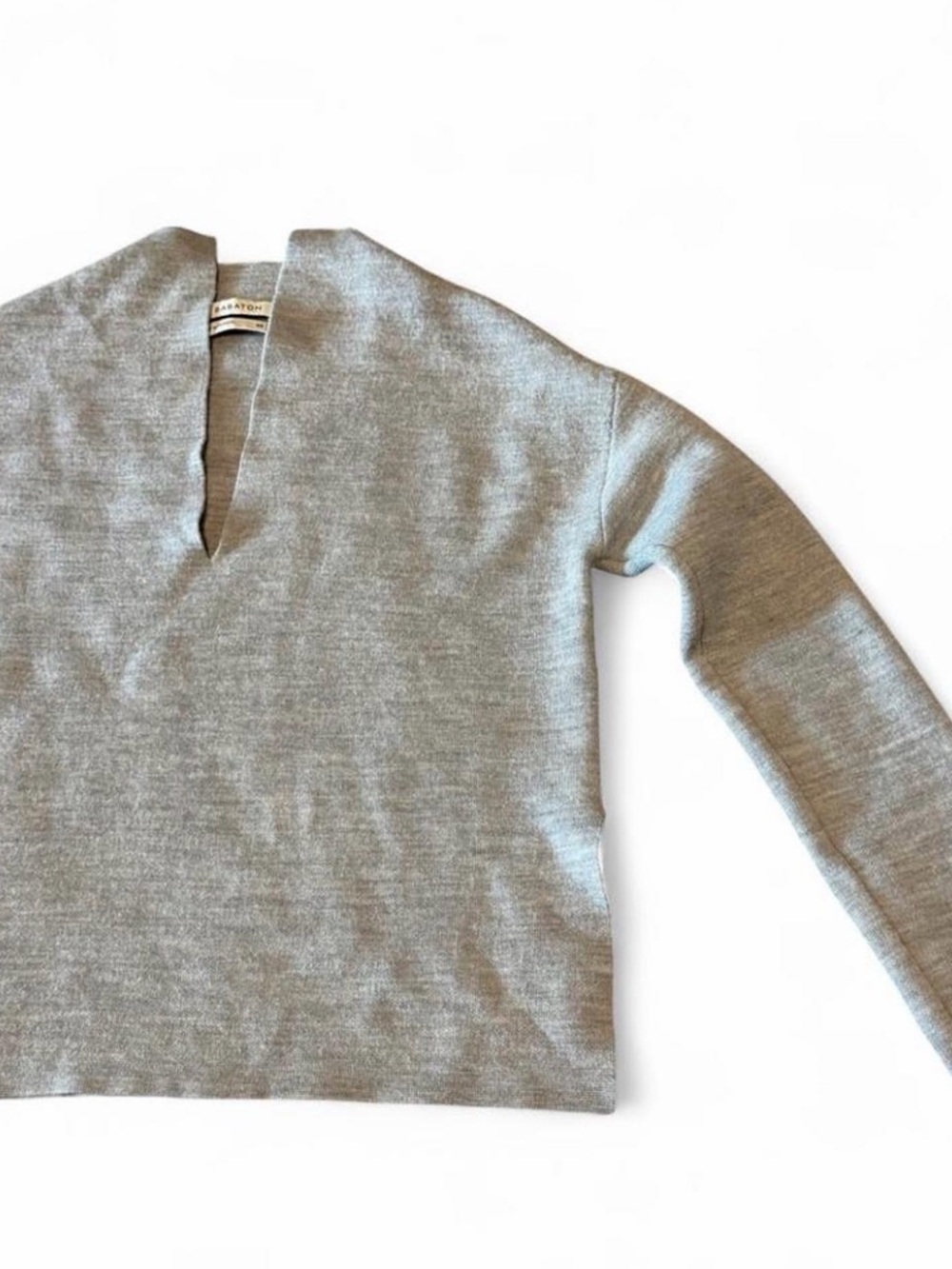 Babaton Light Gray V-Neck Knit Sweater
